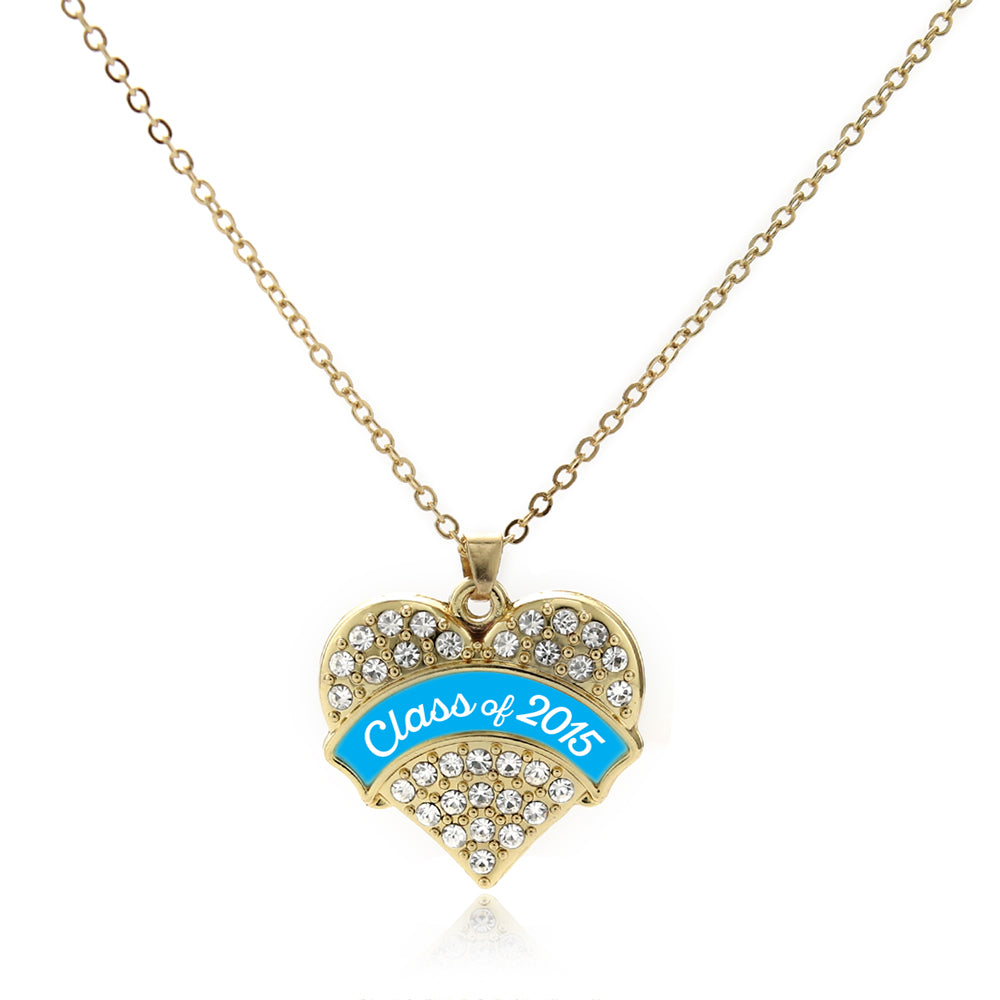 Gold Class of 2015 - Blue Pave Heart Charm Classic Necklace