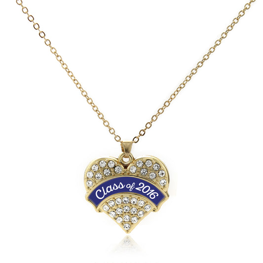 Gold Navy Blue Class of 2016 Pave Heart Charm Classic Necklace