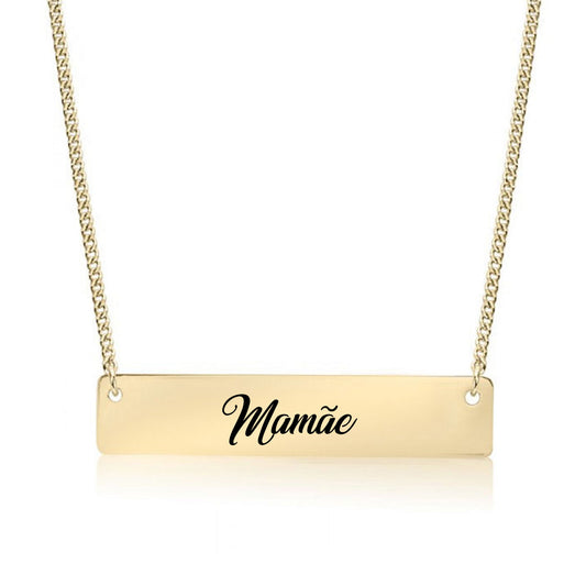 Gold Mamãe (Mom in Portuguese) Bar Necklace