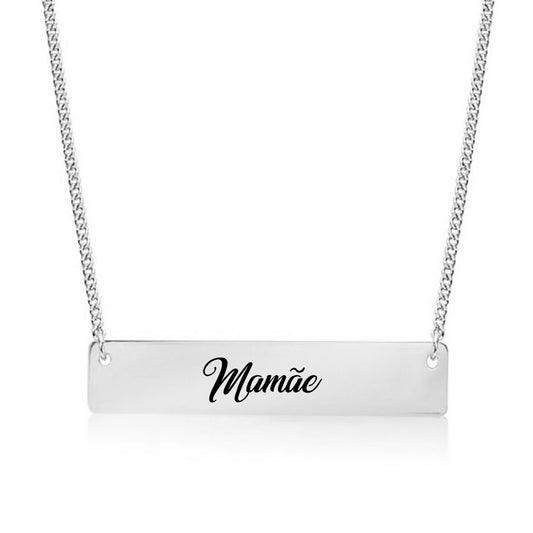 Silver Mamãe (Mom in Portuguese) Bar Necklace