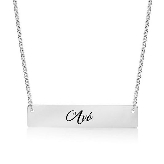 Silver Avó (Grandma in Portuguese) Bar Necklace