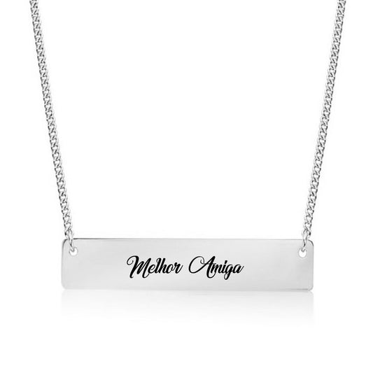 Silver Melhor Amiga (Best Friend in Portugues) Bar Necklace