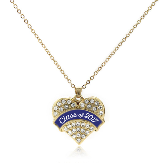 Gold Navy Blue Class of 2017 Pave Heart Charm Classic Necklace