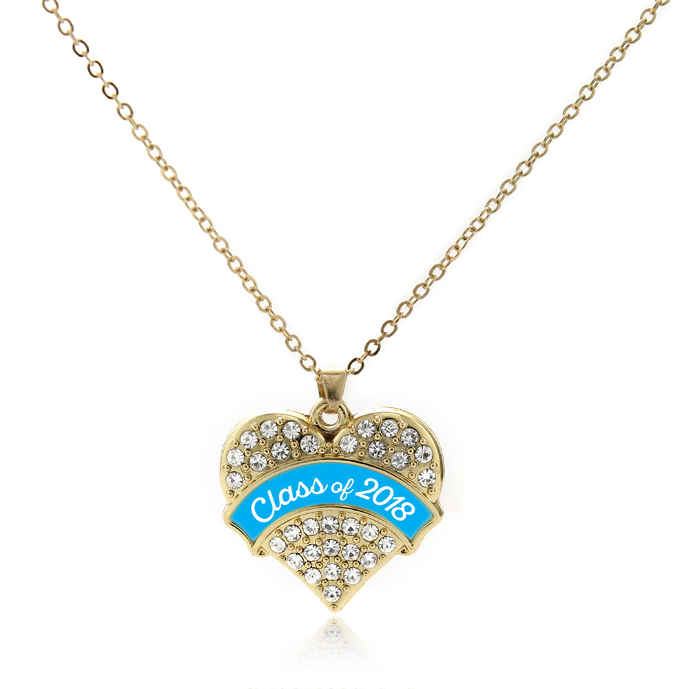 Gold Class of 2018 - Blue Pave Heart Charm Classic Necklace