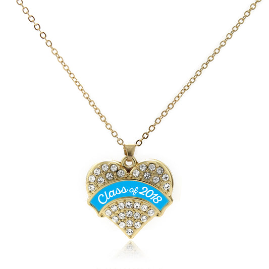 Gold Class of 2018 - Blue Pave Heart Charm Classic Necklace