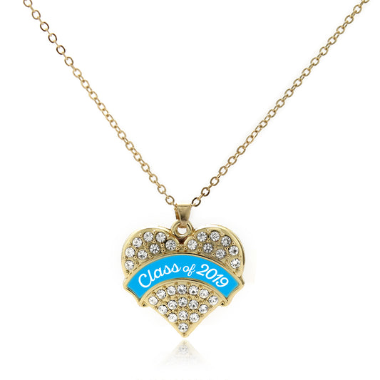 Gold Class of 2019 - Blue Pave Heart Charm Classic Necklace
