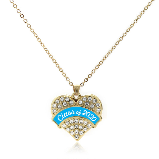 Gold Class of 2020 - Blue Pave Heart Charm Classic Necklace