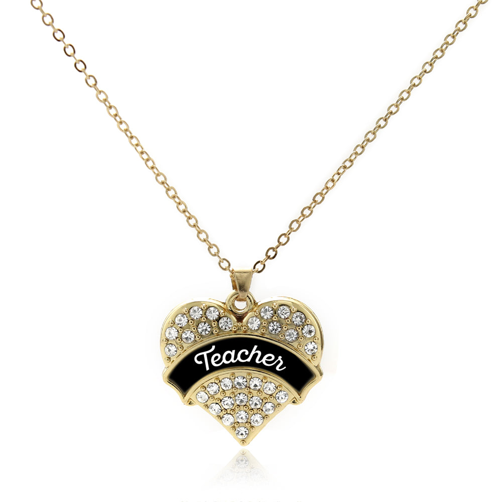 Gold Black and White Teacher Pave Heart Charm Classic Necklace