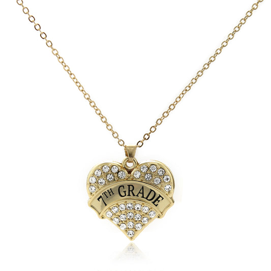 Gold 7th Grade Pave Heart Charm Classic Necklace