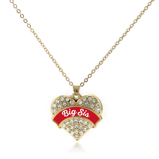 Gold Red Big Sis Pave Heart Charm Classic Necklace