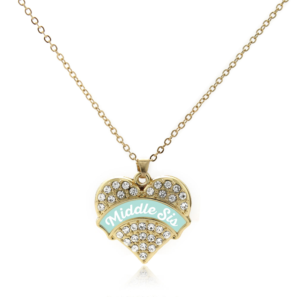 Gold Mint Middle Sister Pave Heart Charm Classic Necklace