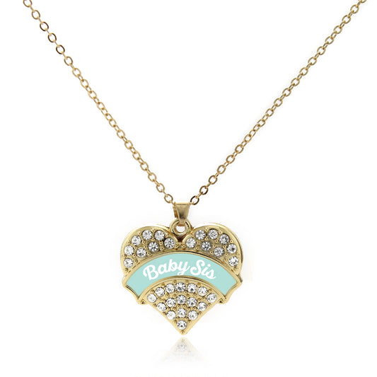 Gold Mint Baby Sister Pave Heart Charm Classic Necklace