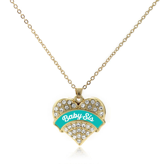 Gold Teal Baby Sister Pave Heart Charm Classic Necklace