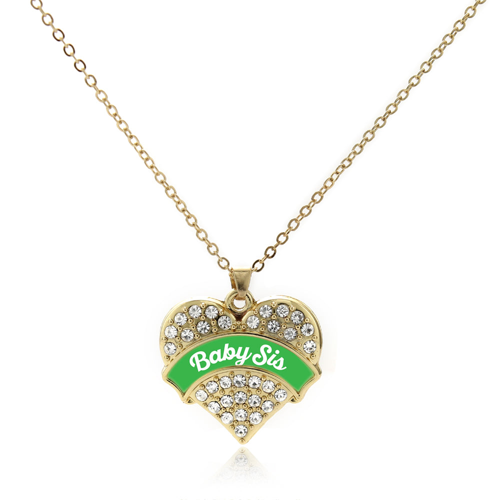 Gold Emerald Green Baby Sister Pave Heart Charm Classic Necklace