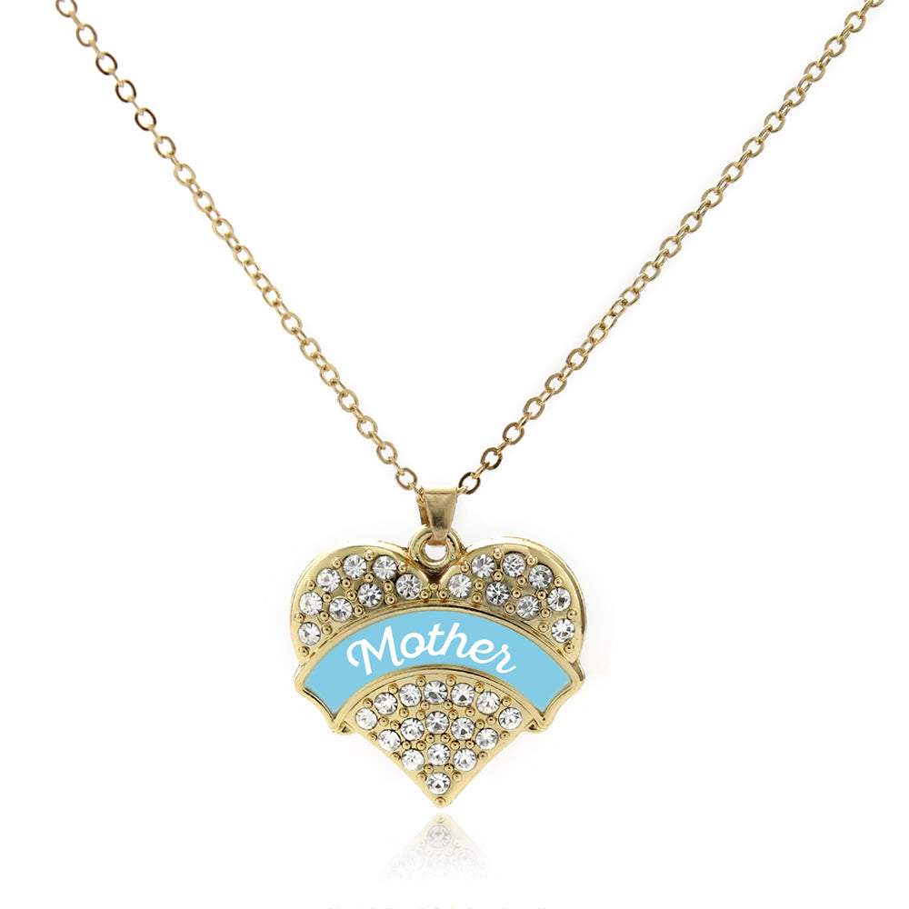 Gold Light Blue Mother Pave Heart Charm Classic Necklace