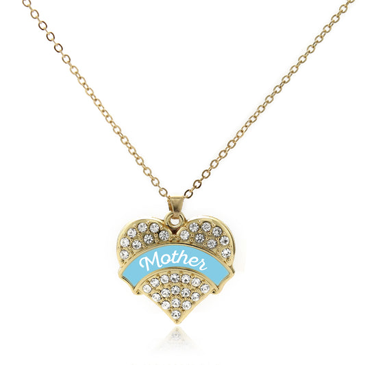 Gold Light Blue Mother Pave Heart Charm Classic Necklace