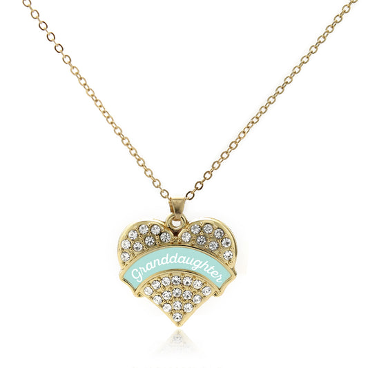 Gold Mint Granddaughter Pave Heart Charm Classic Necklace