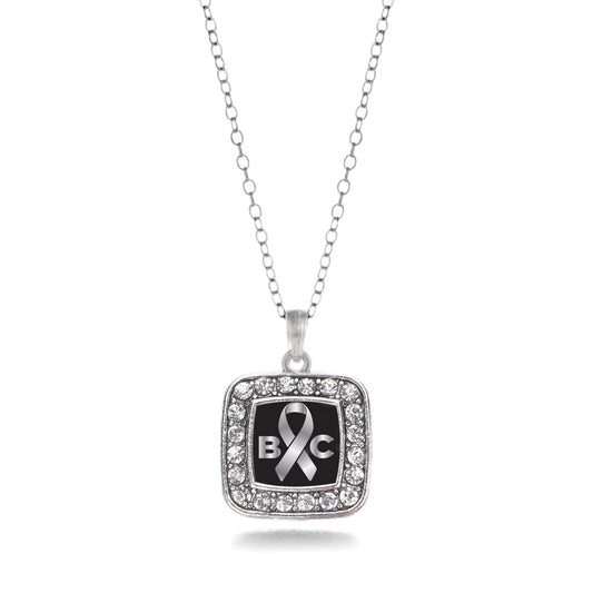 Silver Brain Cancer Awareness and Support Square Charm Classic Necklace