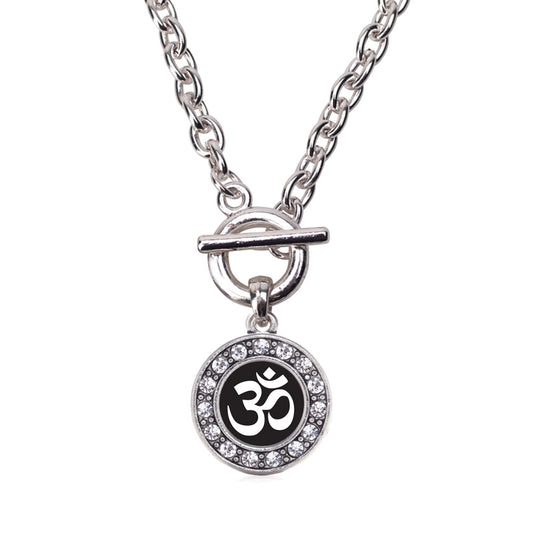 Silver OM - Black and White Circle Charm Toggle Necklace