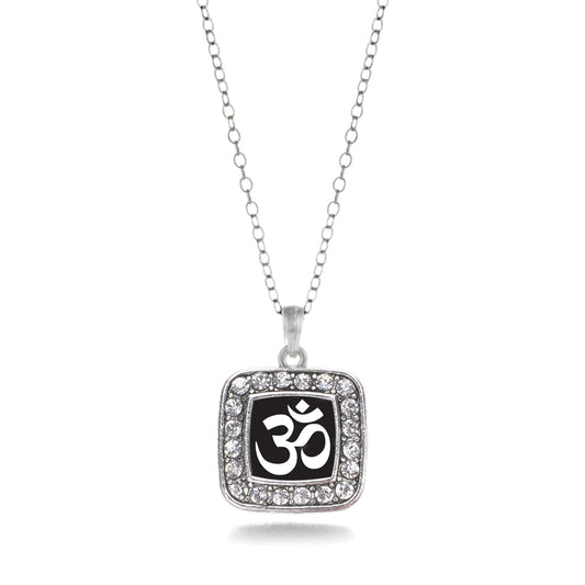 Silver OM - Black and White Square Charm Classic Necklace