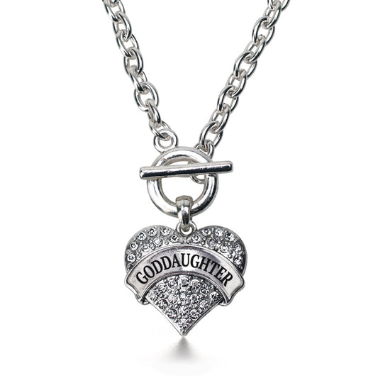 Silver Celtic Sisters Pave Heart Charm Toggle Necklace
