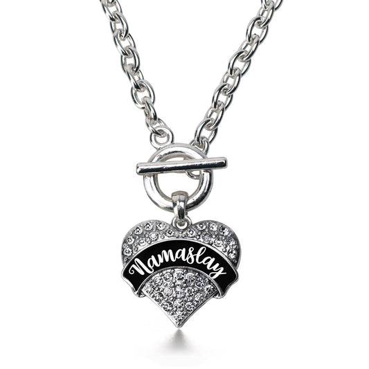 Silver Namaslay Pave Heart Charm Toggle Necklace