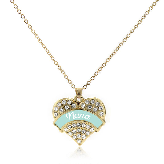 Gold Mint Nana Pave Heart Charm Classic Necklace