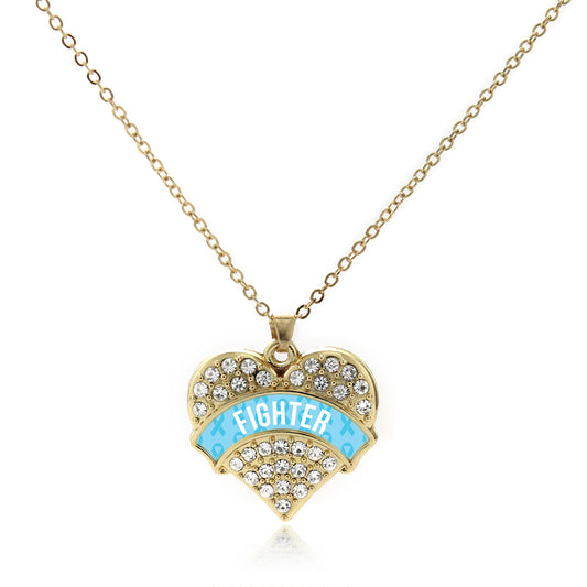 Gold Light Blue Fighter Pave Heart Charm Classic Necklace