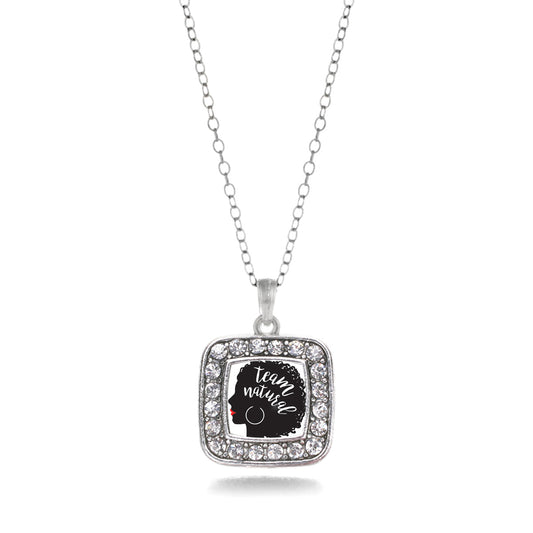 Silver Team Natural - Naturally Beautiful Hair Square Charm Classic Necklace