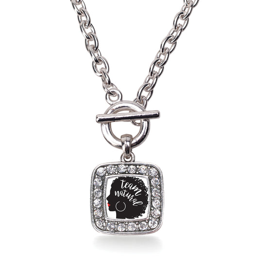 Silver Team Natural - Naturally Beautiful Hair Square Charm Toggle Necklace