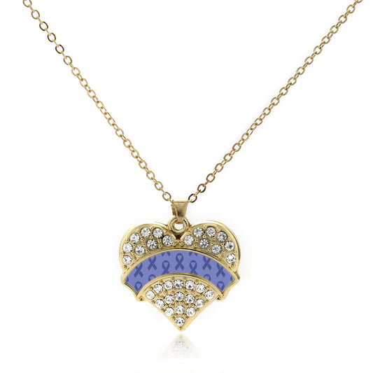 Gold Periwinkle Ribbon Support Pave Heart Charm Classic Necklace