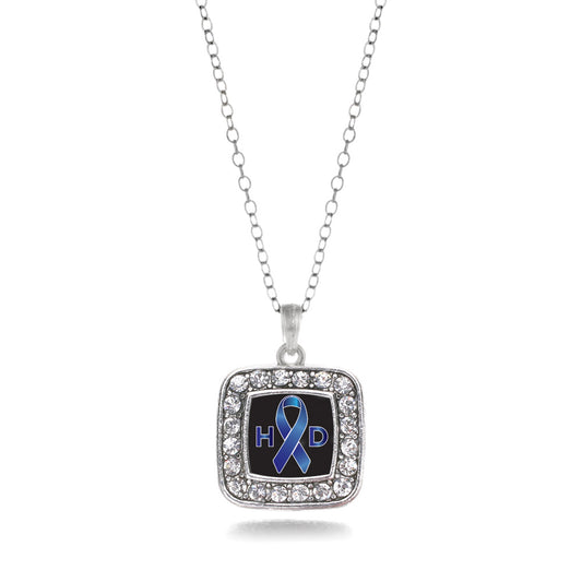 Silver Huntington's Disease Support Square Charm Classic Necklace