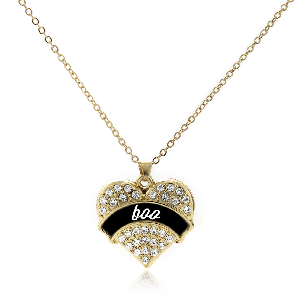Gold Boo Pave Heart Charm Classic Necklace