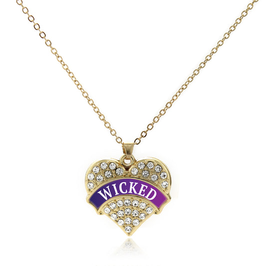 Gold Wicked Pave Heart Charm Classic Necklace