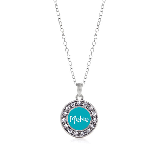 Silver Blue Mama Circle Charm Classic Necklace