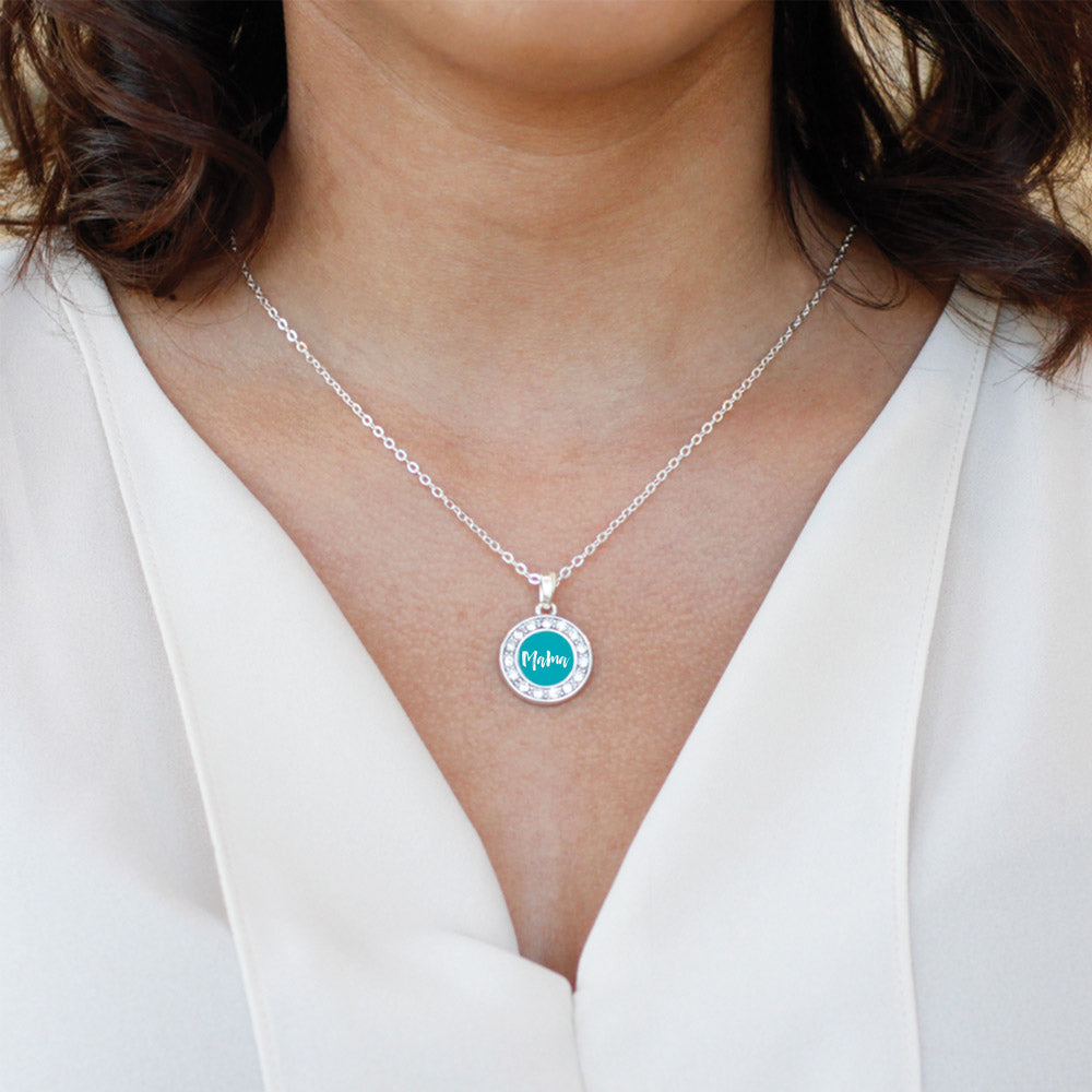 Silver Blue Mama Circle Charm Classic Necklace