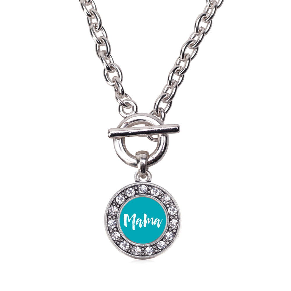 Silver Blue Mama Circle Charm Toggle Necklace