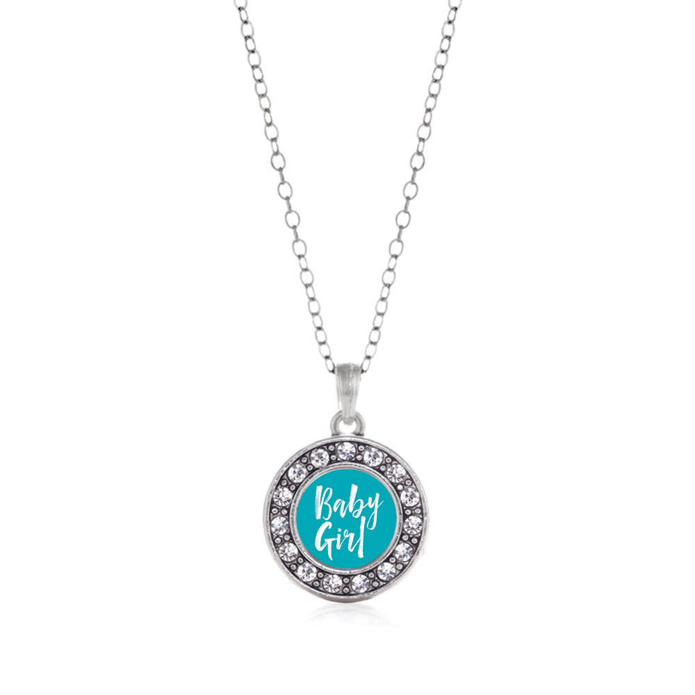 Silver Blue Baby Girl Circle Charm Classic Necklace