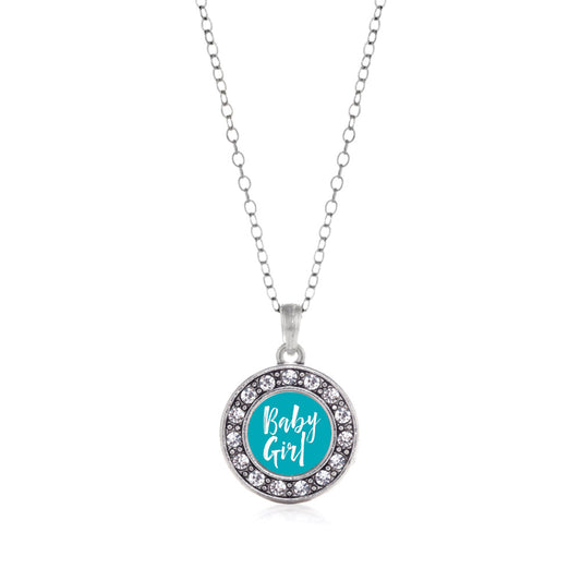 Silver Blue Baby Girl Circle Charm Classic Necklace