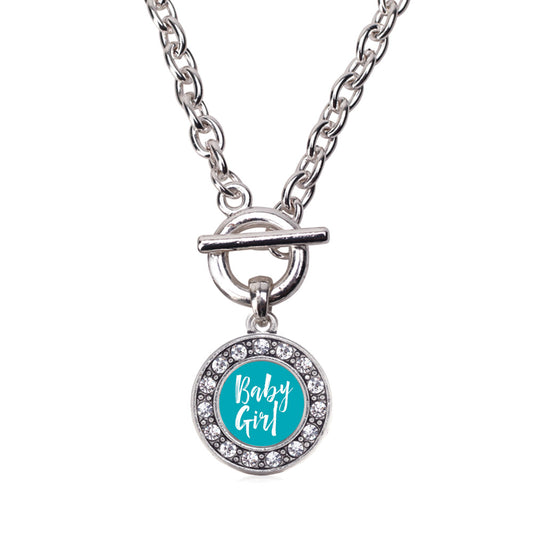 Silver Blue Baby Girl Circle Charm Toggle Necklace