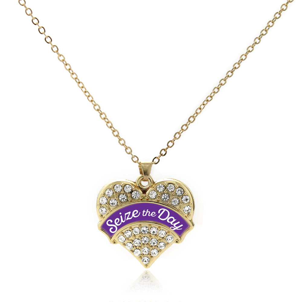 Gold Seize the Day - Epilepsy Awareness Pave Heart Charm Classic Necklace