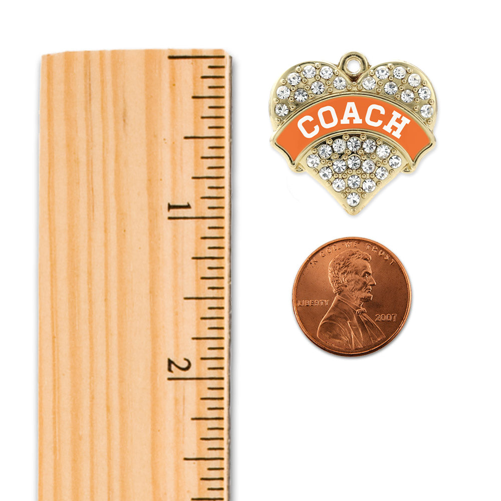 Gold Coach - Orange and White Pave Heart Charm Classic Necklace