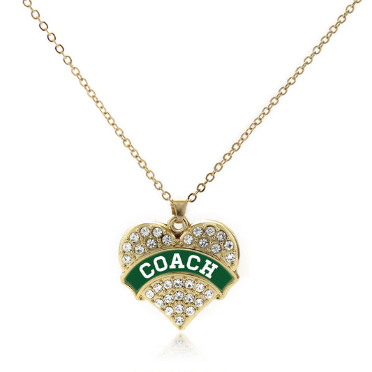 Gold Coach - Forest Green and White Pave Heart Charm Classic Necklace