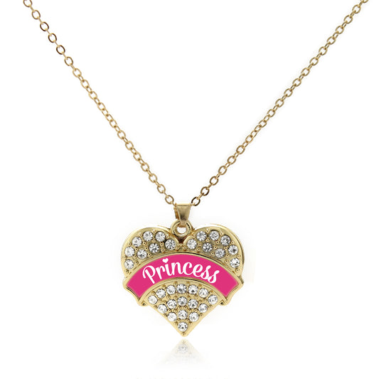 Gold Princess - Fuchsia Pave Heart Charm Classic Necklace