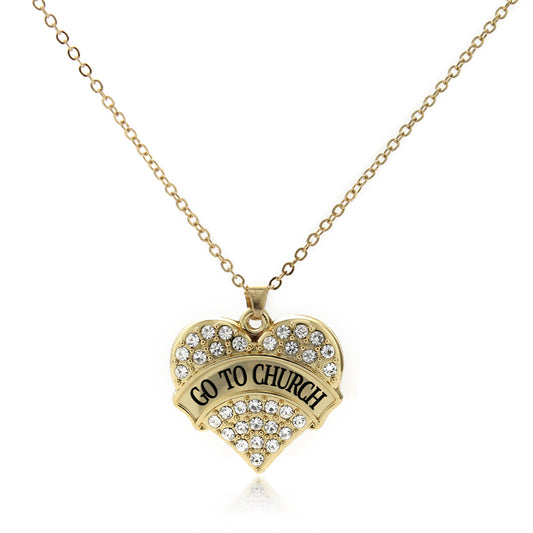Gold Go To Church Pave Heart Charm Classic Necklace