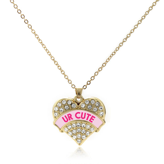 Gold UR Cute Pink Candy Pave Heart Charm Classic Necklace