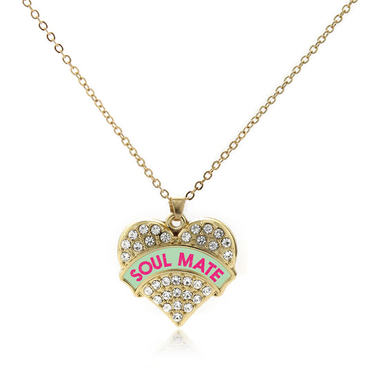 Gold Soul Mate Green Candy Pave Heart Charm Classic Necklace