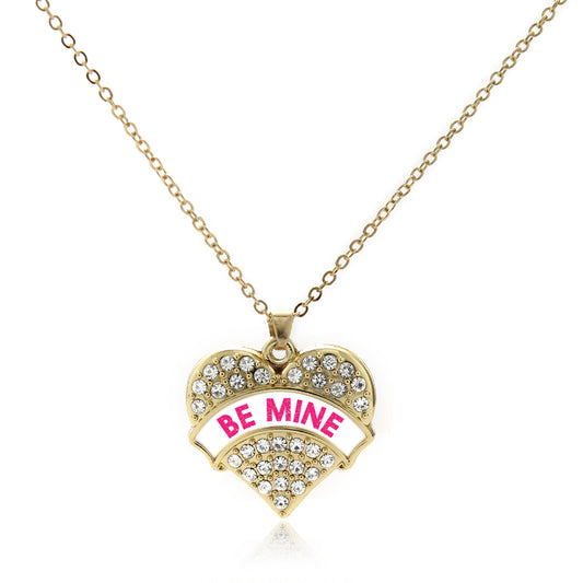 Gold Be Mine White Candy Pave Heart Charm Classic Necklace