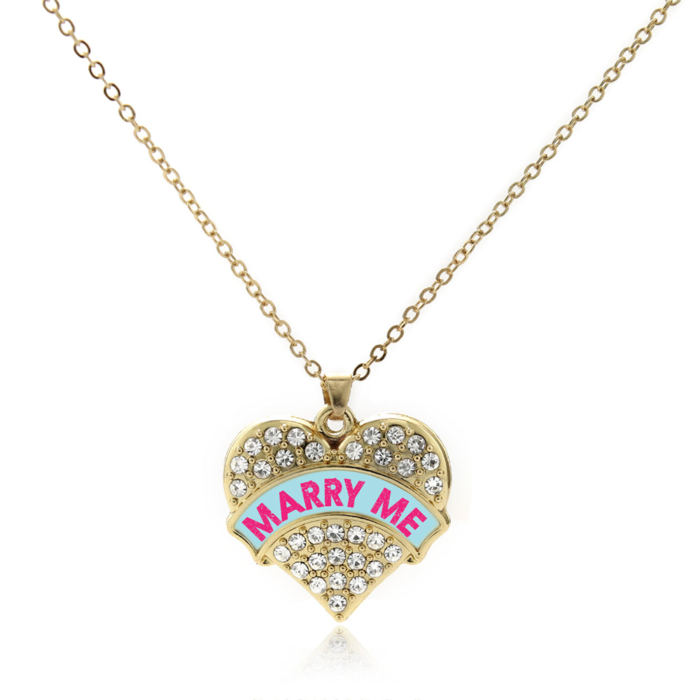 Gold Marry Me Teal Candy Pave Heart Charm Classic Necklace