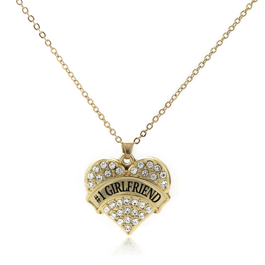 Gold #1 Girlfriend Pave Heart Charm Classic Necklace